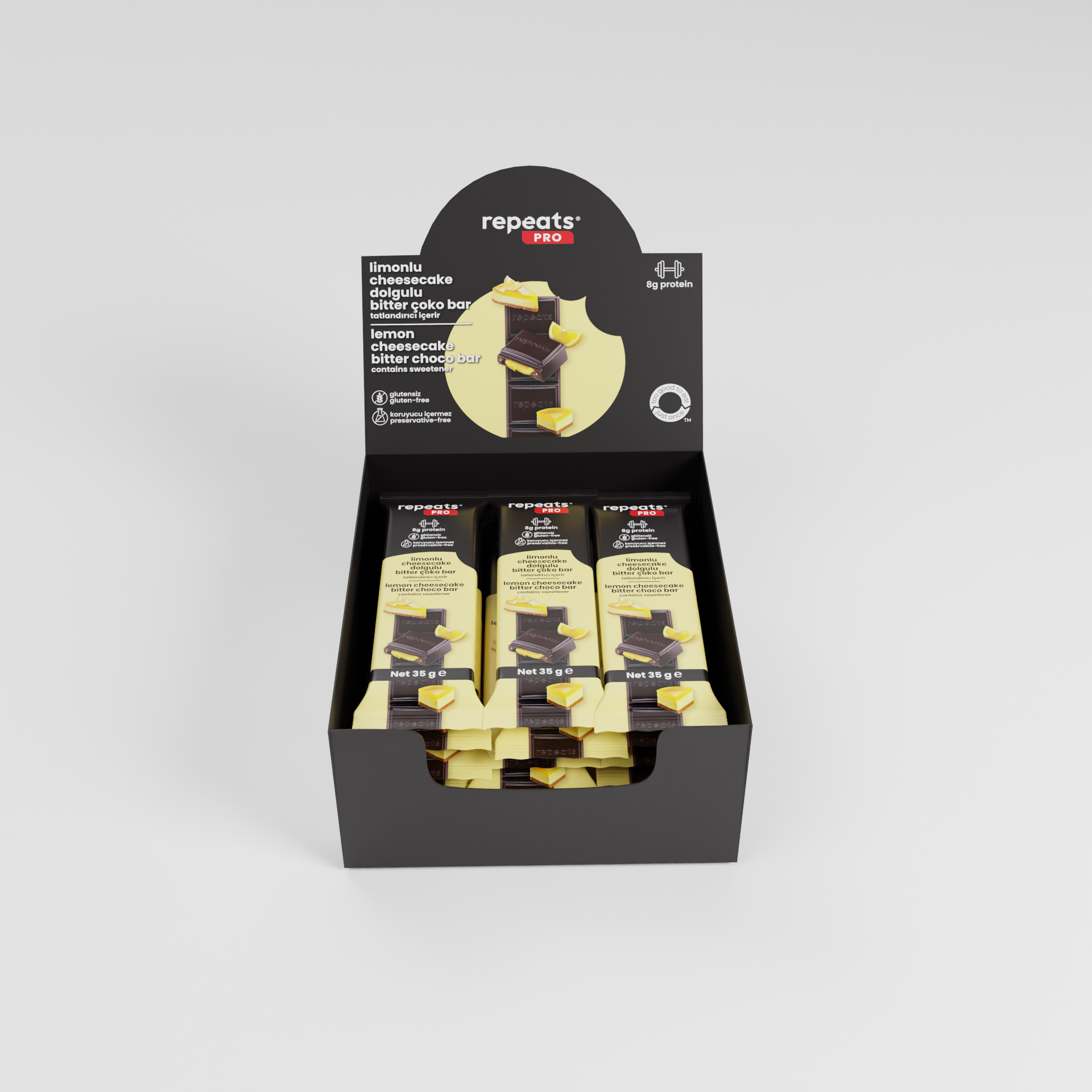 Yüksek Proteinli Limonlu Cheesecake Dolgulu Bitter Çoko Bar 35gr X