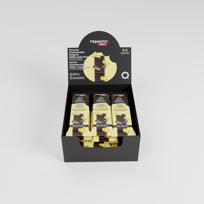 Yüksek Proteinli Limonlu Cheesecake Dolgulu Bitter Çoko Bar 35gr X 12 Adet