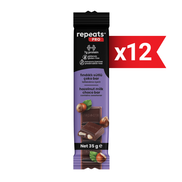 Yüksek Proteinli Fındıklı Sütlü Çoko Bar 35gr X 12 Adet