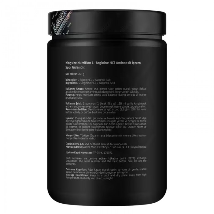 Kingsize Nutrition Arginine Powder 765 Gr