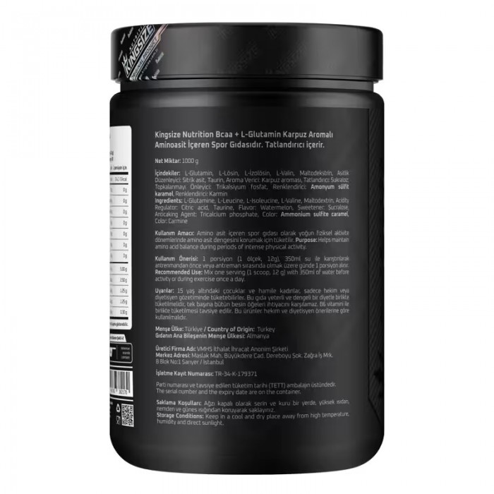 Kingsize Nutrition BCAA + Glutamine Powder 1000 Gr