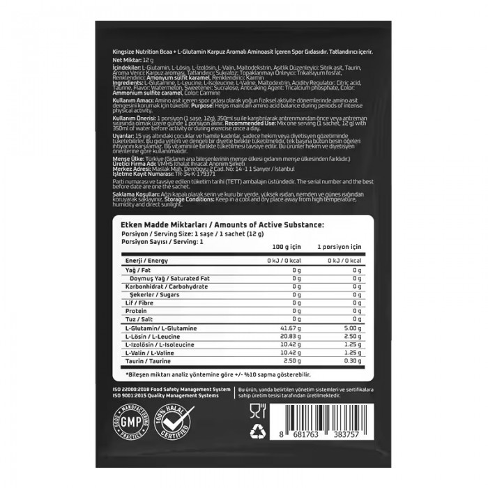 Kingsize Nutrition BCAA + Glutamine Powder 12 Gr 20 Saşe