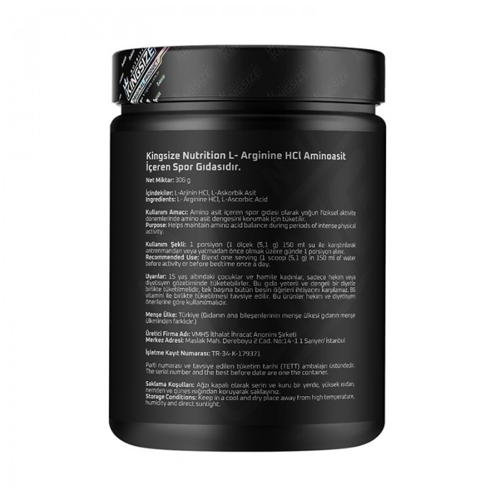 Kingsize Nutrition Arginine Powder 306 Gr