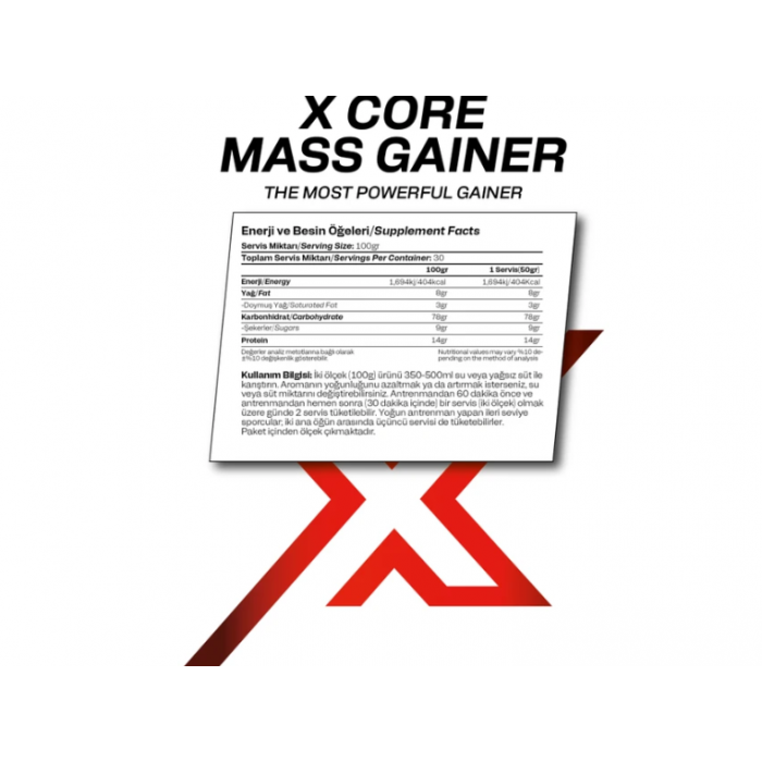 Bioxlab X-Core Mass Gainer 3000 gr 30 Servis Karbonhidrat Tozu - Gainer