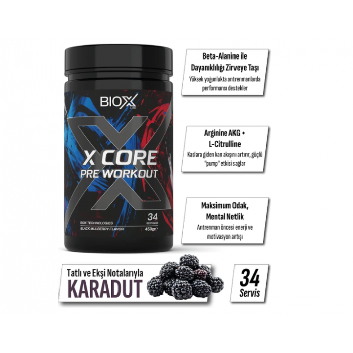 Bioxlab X-Core Preworkout Karadut Aroma 450 gr 34 Servis Pre-Workout