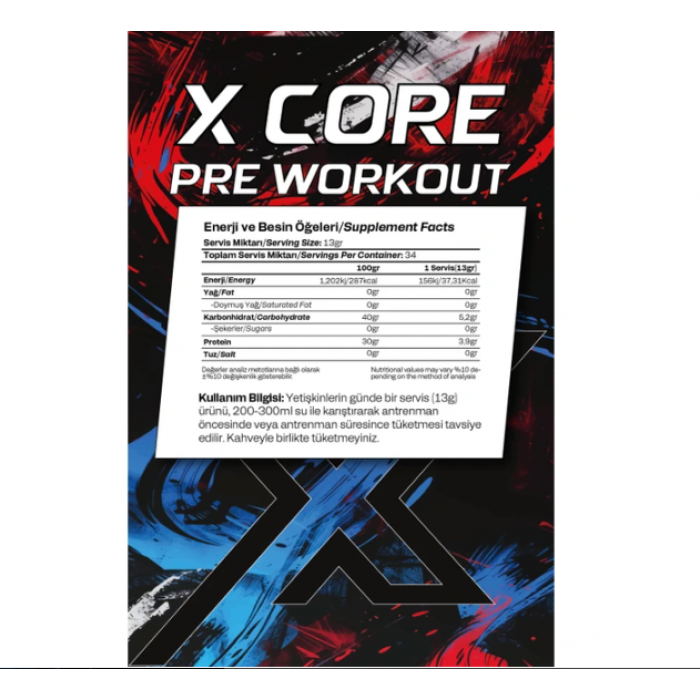 Bioxlab X-Core Preworkout Karadut Aroma 450 gr 34 Servis Pre-Workout