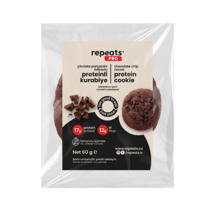 Yüksek Proteinli Çikolata Parçacıklı Kakaolu Kurabiye 60gr X 12 Ade