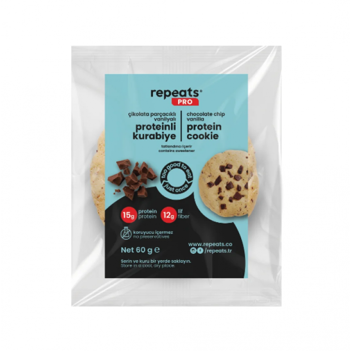 Yüksek Proteinli Çikolata Parçacıklı Vanilyalı Kurabiye 60gr X 12 Adet